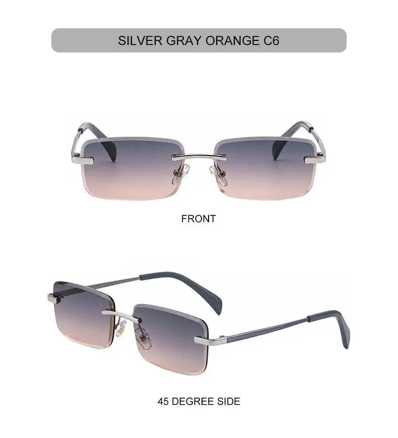 Rimless Rectangle Sunglasses Women 2026 Luxury Designer Fashion Retro Metal Sun Glasses Trendy Y2K Shades Small Frame Eyewear