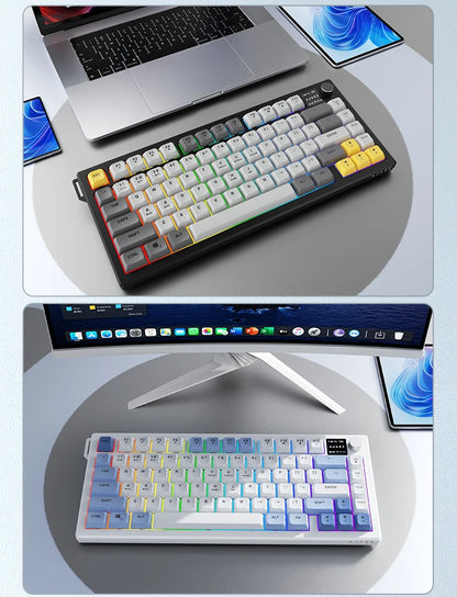 AJAZZ AF82 Low-Proflie Electrostatic Keyboard  4000mAh Trl-Mode 75% Type-C Display Screen  Keyboard Office Gaming E-sport