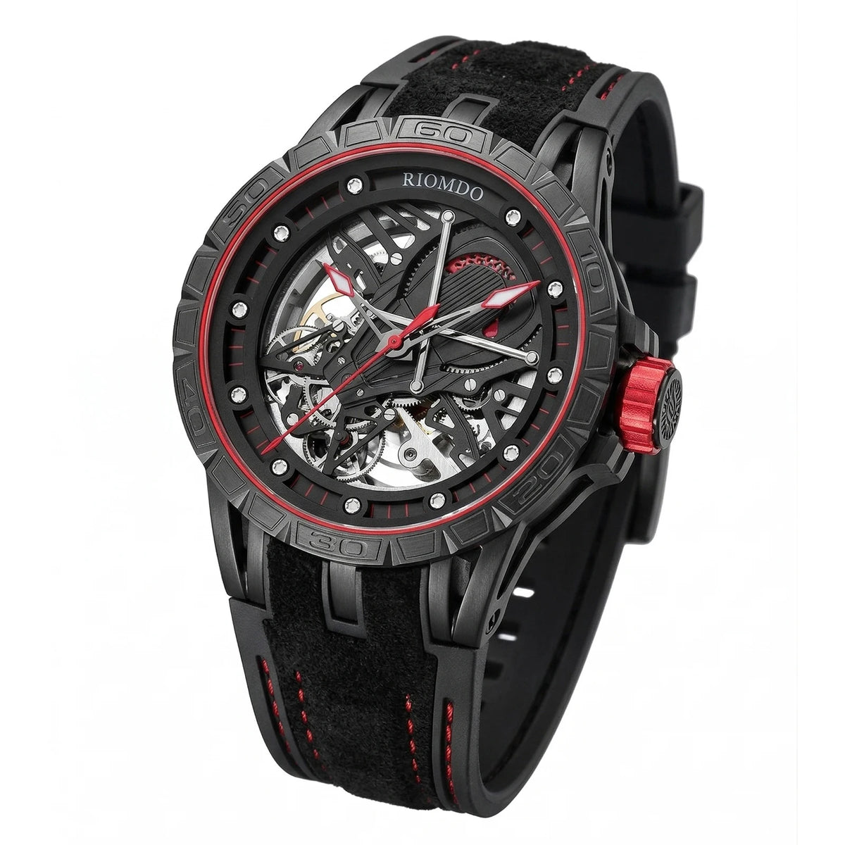 OBLVLO Men's Two Tone Big Skeleton Dial Mechanical Automatic Watch Luminous Waterproof Rubber Band Machinery Clock RD-903