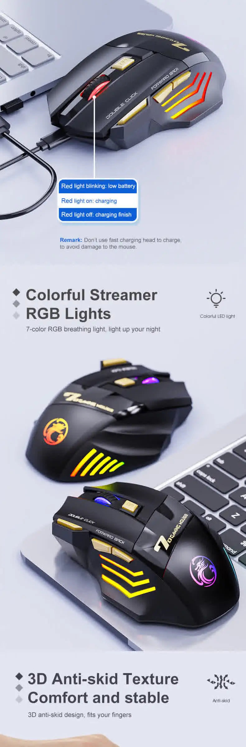 Wireless Mouse Bluetooth Wireless Mouse Rechargeable Computer Mouse Gamer Ergonomic Gaming Mause RGB Backlit Silent Mice For PC