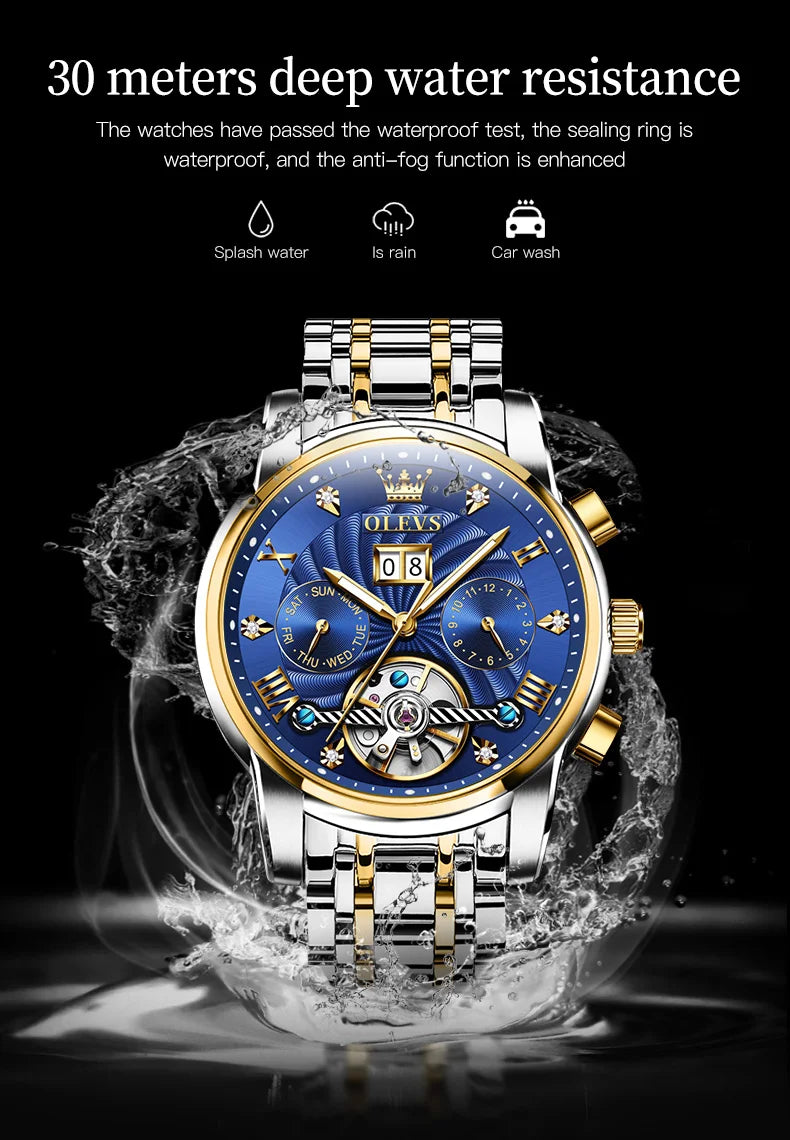 OLEVS 9910 Mens Watch Original Luxury Brand Waterproof Luminous  Automatic Mechanical Watch Dual Calendar Watch Box Reloj