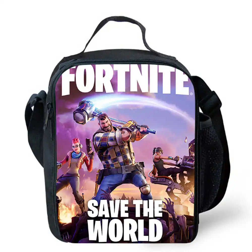 Lunch Bags for Children, Cartoon Fortnite School Picnic Bags for Girls and Boys, Kids Insulated Cooler Lunch Bags Portable Lightweight