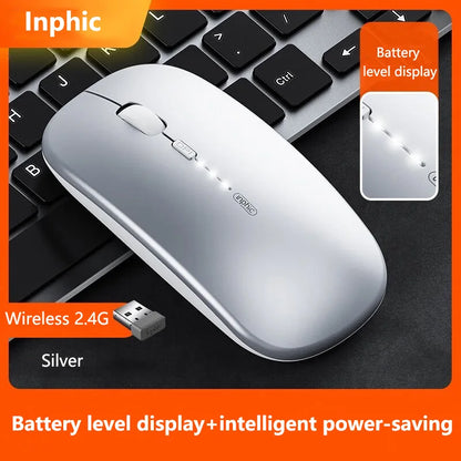 Mouse Wireless Silenzioso da Ufficio Inphic M1P Ultra-Sottile Portatile con Interfaccia USB, Indicatore Batteria e Ricarica TYPE-C