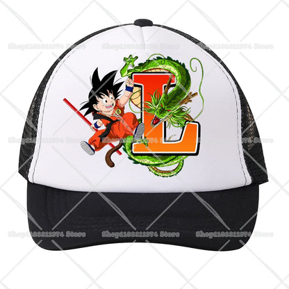 Czapki baseballowe z siateczki Dragon Ball z motywem kreskówkowym Son Goku z literami – czapki sportowe dla dorosłych i dzieci, anime, letnie, na świeżym powietrzu, z daszkiem chroniącym przed słońcem, prezent, nowe
