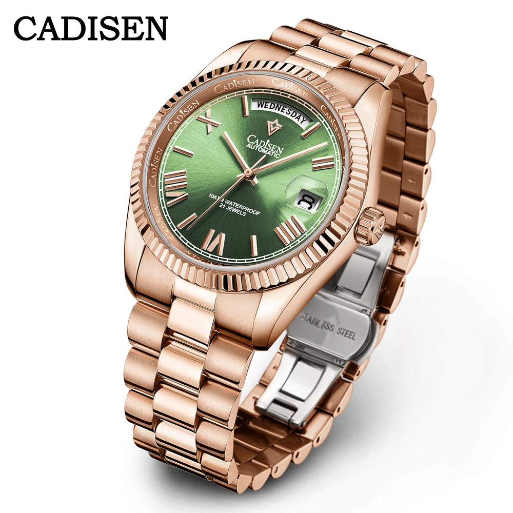 CADISEN Men's Mechanical Watches Luxury Meteorite Dial Automatic Watch For Men Week 100M Japan MIYOTA 8285 Movement Clock Man