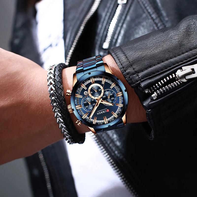 CURREN Men’s Watch – Luxury sports chronograph, quartz movement, all-steel, water-resistant