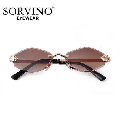 SORVINO 2024 Women Luxury Brand Designer Sunglasses New Polygonal Small Rimless Rhombus Sun Glasses Female Retro Eyewear