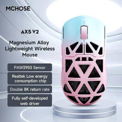 MCHOSE AX5 V2 Wireless Gaming Mouse 8KHz Polling PAW 3950 42000DPI Optical Sensor 56g Tri-Mode 130h Battery Magnesium Alloy