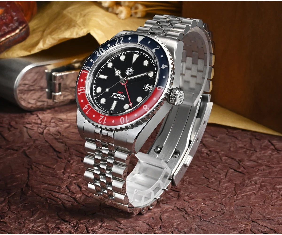 San Martin NH34 40mm GMT Luxury Sports Style Full Luminous Bidirectional Sapphire Bezel Automatic Mechanical Watch 20 Bar SN0005