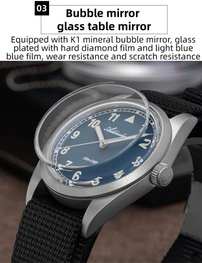 Relógio analógico masculino ADDIESDIVE 36mm com vidro espelhado bolha, 100m à prova de água, luminoso, simples, em quartzo, com bracelete em nylon