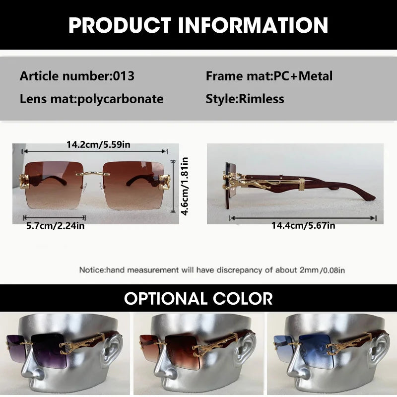 Fashion Rimless Square Sunglasses For Man Leopard Design Gradient Sun Glasses Woman Luxury Outdoor Eyewear UV400
