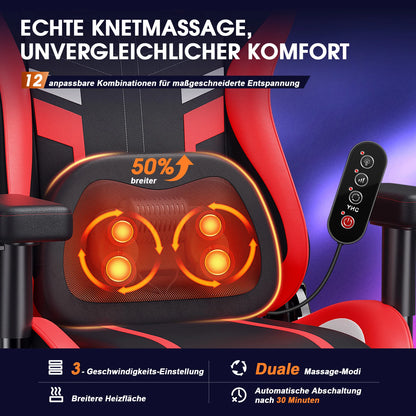 GC-RC03 Ergonomic Gaming Chair with Massage & Heating, 175° Reclining Computer Chair, Lumbar Support Office Chair with Footrest