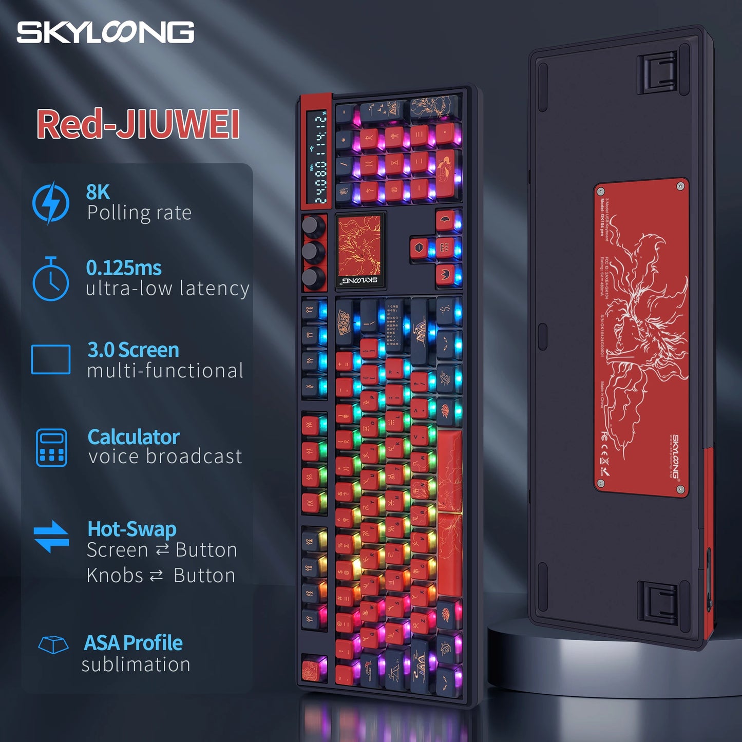 Teclado Mecânico Sem Fios SKYLOONG GK104 Pro 100% Personalizado com Switch Hot-Swap de Baixo Ruído para PC Gaming e Acessórios de Escritório