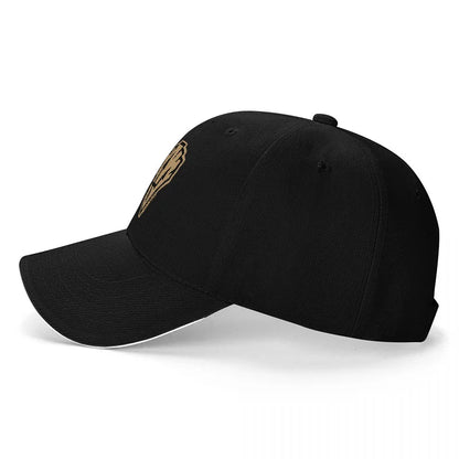 FORTNITE BASEBALL CAP WITH GOLD LOGO DESIGN BLACK AND WHITE TRIM ADJUSTABLE FIT FOR GAMING FANS AND STYLE ENTHUSIASTS