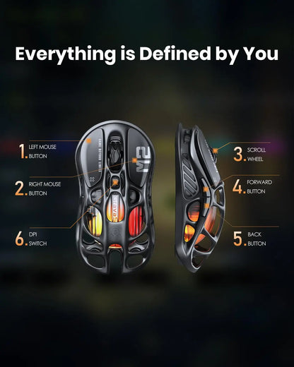 GravaStar Mercury M2 Wireless Gaming Mouse, Lightweight Hollowed-Out Design, 5 Programmable DPI, 26,000 DPI, PAW3395DM Sensor
