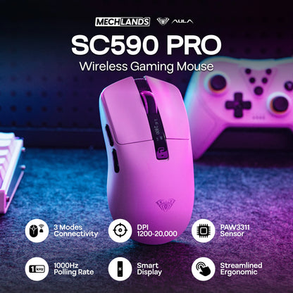 AULA SC590 PRO Wired/Bluetooth/2.4GHz Wireless Gaming Mouse 20000 DPI & PAW3311 Sensor with 1000 Polling Rate for Win/Mac/Gaming