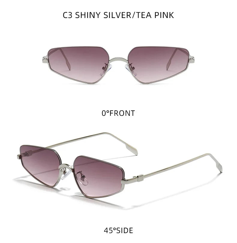 Vintage Semi-Rimless Polygon Punk Sunglasses Women 2026 Luxury Brand Cat Eye Metal Small Frame Sun Glasses Ladies Classic Shades