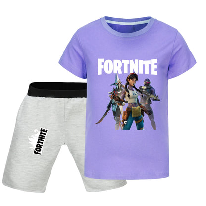 Fortnite Summer Kids Cartoon T-shirts Shorts Two-piece Set Baby Boys Tracksuit Girls Outfits505