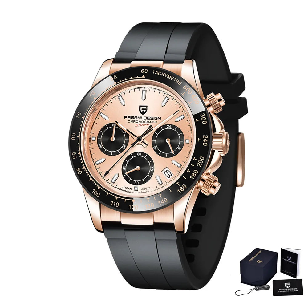Nuevo original PAGANI DESIGN PD-1664 reloj de pulsera de lujo para hombre con movimiento de cuarzo japonés VK63, cristal de zafiro, cronógrafo impermeable dorado