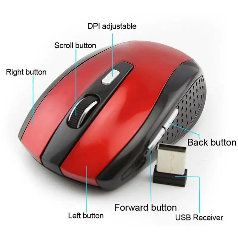 Ratón inalámbrico óptico 2.4GHz con receptor USB para gaming, 6 botones, para ordenador PC, portátil y accesorios