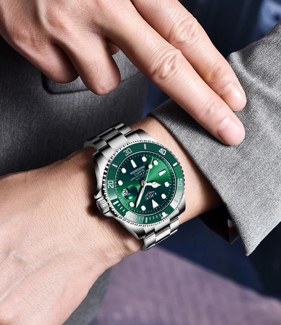 LIGE men’s watch – Quartz chronograph, water-resistant, casual yet professional style, a luxury fashion accessory from a leading brand.