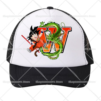 Czapki baseballowe z siateczki Dragon Ball z motywem kreskówkowym Son Goku z literami – czapki sportowe dla dorosłych i dzieci, anime, letnie, na świeżym powietrzu, z daszkiem chroniącym przed słońcem, prezent, nowe