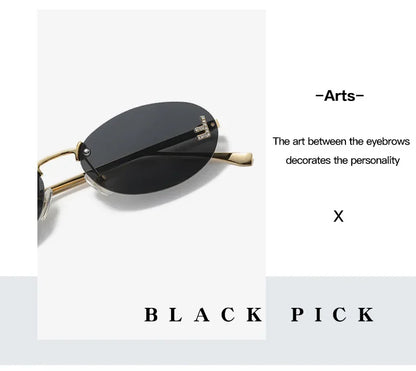 3set Women Fashion Brand Rimless Sunglasses Retro Small Oval Alloy Elegant Gradient Sun Glasses Outdoor Travel Shades Glasses