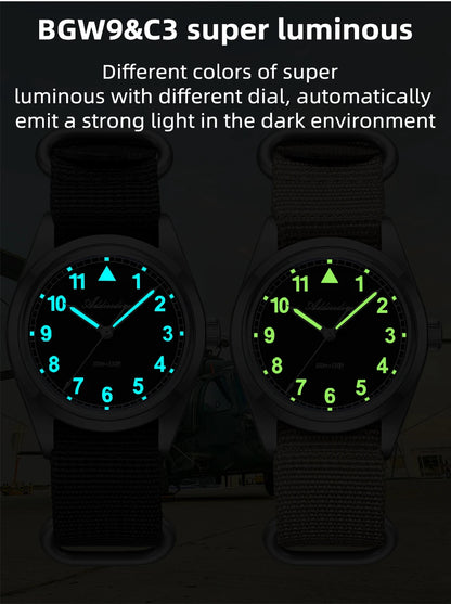 Relógio analógico masculino ADDIESDIVE 36mm com vidro espelhado bolha, 100m à prova de água, luminoso, simples, em quartzo, com bracelete em nylon