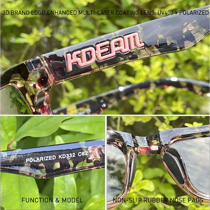 KDEAM Unisex Square Sunglasses Polarized Flash With Stylish Mirrored Pink Sun Glasses New Colors KD332