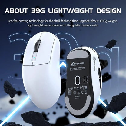 Rato Gaming Sem Fios Leve Attack Shark R6, Sensor PAW 3950Max para Computador com Nordic 52480, Polling 8KHz