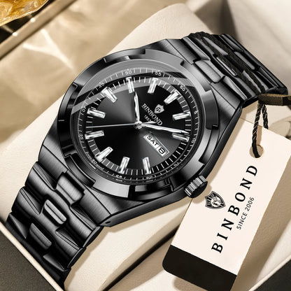 Montres à quartz BINBOND en acier inoxydable pour hommes – Montre de luxe, étanche et luminescente – Modèle original pour homme