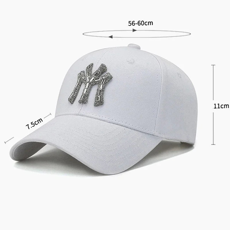 Boné com Brilhantes MY para Mulher, Primavera e Outono, Estilo Urbano Casual para Exterior, Pala Curva, Versátil e Elegante, com Proteção Solar