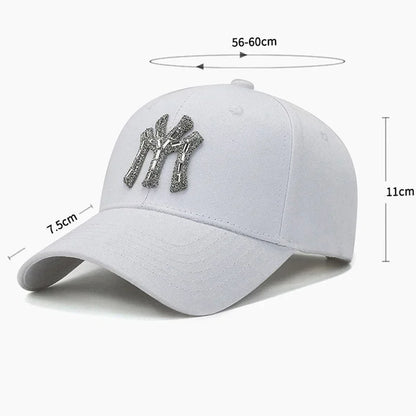 Boné com Brilhantes MY para Mulher, Primavera e Outono, Estilo Urbano Casual para Exterior, Pala Curva, Versátil e Elegante, com Proteção Solar