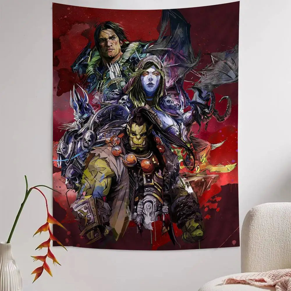Populärt spel World of Warcraft – stor väggbonad med tryck, billig hippie-väggbonad, bohemiska väggbonader, mandala, heminredning
