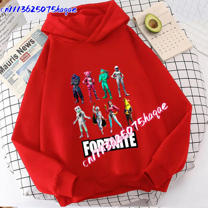 Nowa bluza dziecięca z kapturem Fortnites z nadrukiem postaci z gry, styl kreskówkowy, jesienna odzież casualowa, zimowa bluza dla chłopców