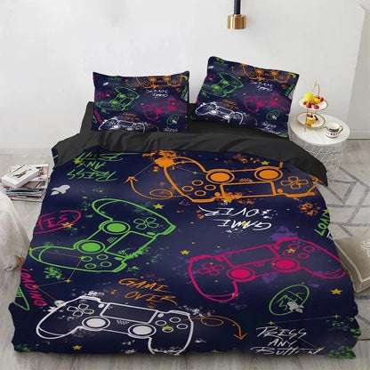 Gamer Bedding Sets for Boy Kid Gaming Duvet Cover Set Queen Video Games Comforter Cover, Playstation Designs Bed Set for Teen Men
