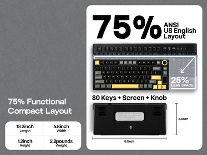 EPOMAKER X AULA EA75 MAX 75% ANSI-US-Layout Hot-Swap-Gasket kabelgebundene/BT/2.4GHz kabellose mechanische Tastatur mit Display & Drehregler