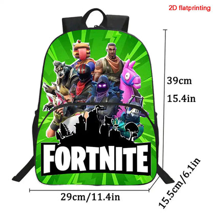 Mochila Fortnite Cartoon com Bolso Frontal e Estojo 2PCS - Conjunto Escolar para Meninos e Meninas dos 5 aos 8 Anos, Presente de Regresso às Aulas