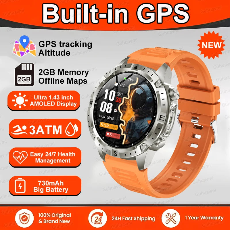 Smart Watch Men GPS Track High End watch Swim Waterproof Watches six axis sensor Sports 2GB Memory GPS Map Compass Smartwatch
