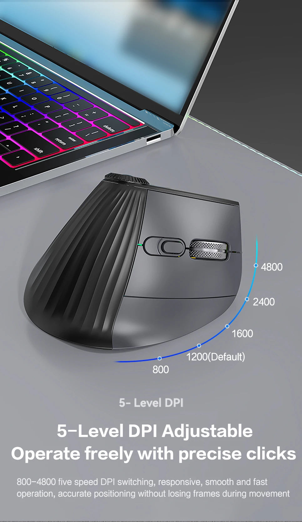 Backlit Wireless Ergonomic Mouse with Smart Flying Scroll,Function Adjustment Knob,Bluetooth&2.4G Rechargeable Gaming Mouse