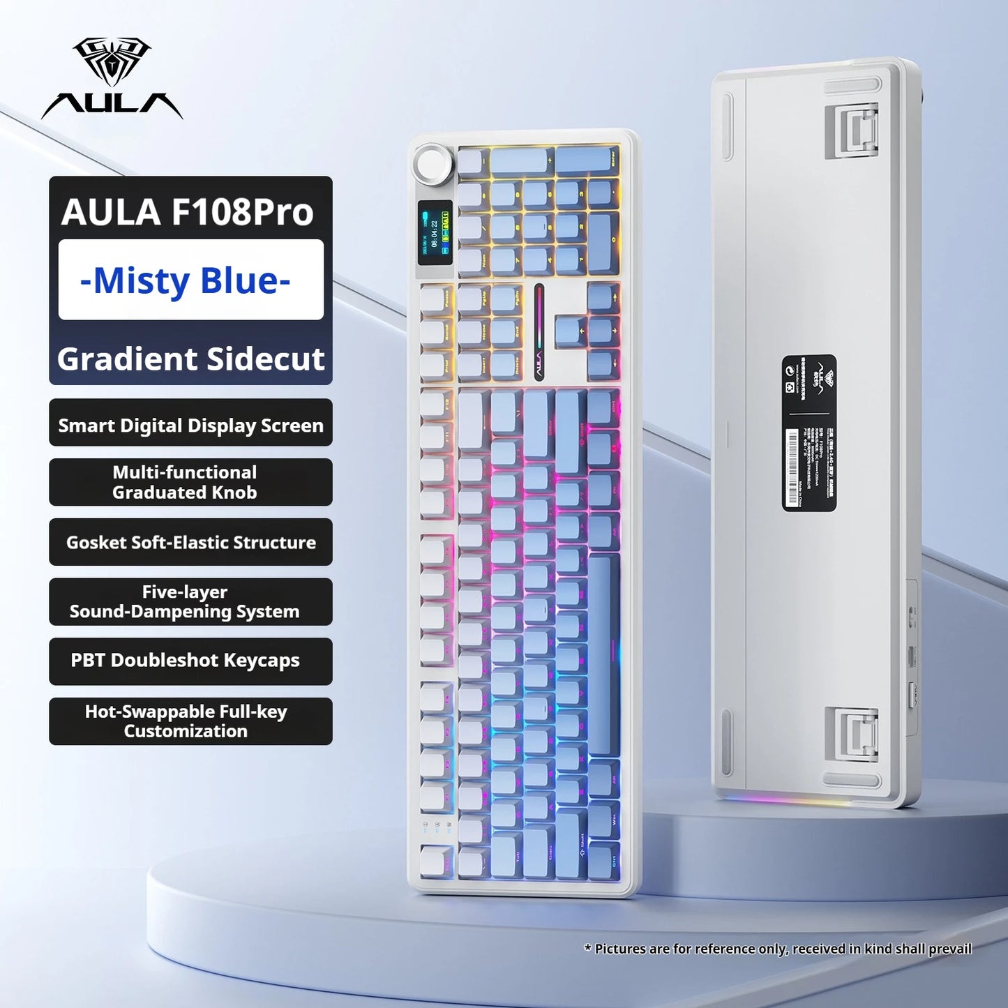 AULA F108 PRO Mechanische Tastatur, individuelles 100-%-Layout, RGB-Hintergrundbeleuchtung, kabellose Bluetooth-Verbindung, HiFi-Switch, Gaming-Tastatur
