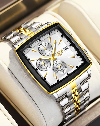 LIGE luxury men’s watches, square model, classic and trendy style, stainless steel, water-resistant, sporty and casual, with quartz movement.