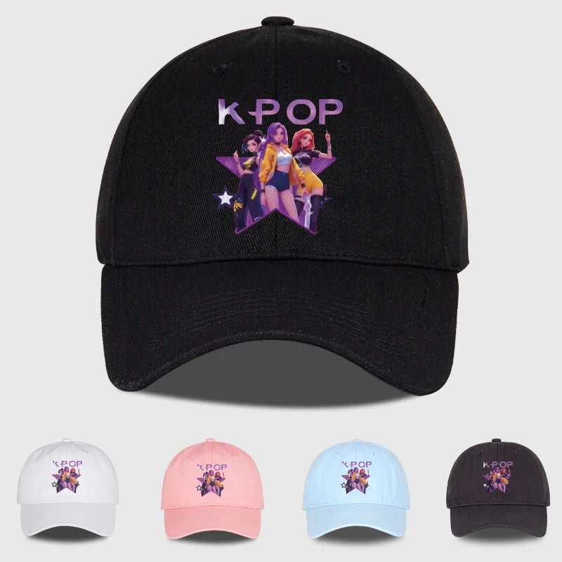 Boné de Baseball K-POP com Aba Curva Suave e Estampa de Grupo Feminino Cartoon - Unissexo, Casual, Retro e Ajustável - Chapéu de Sol Y2K