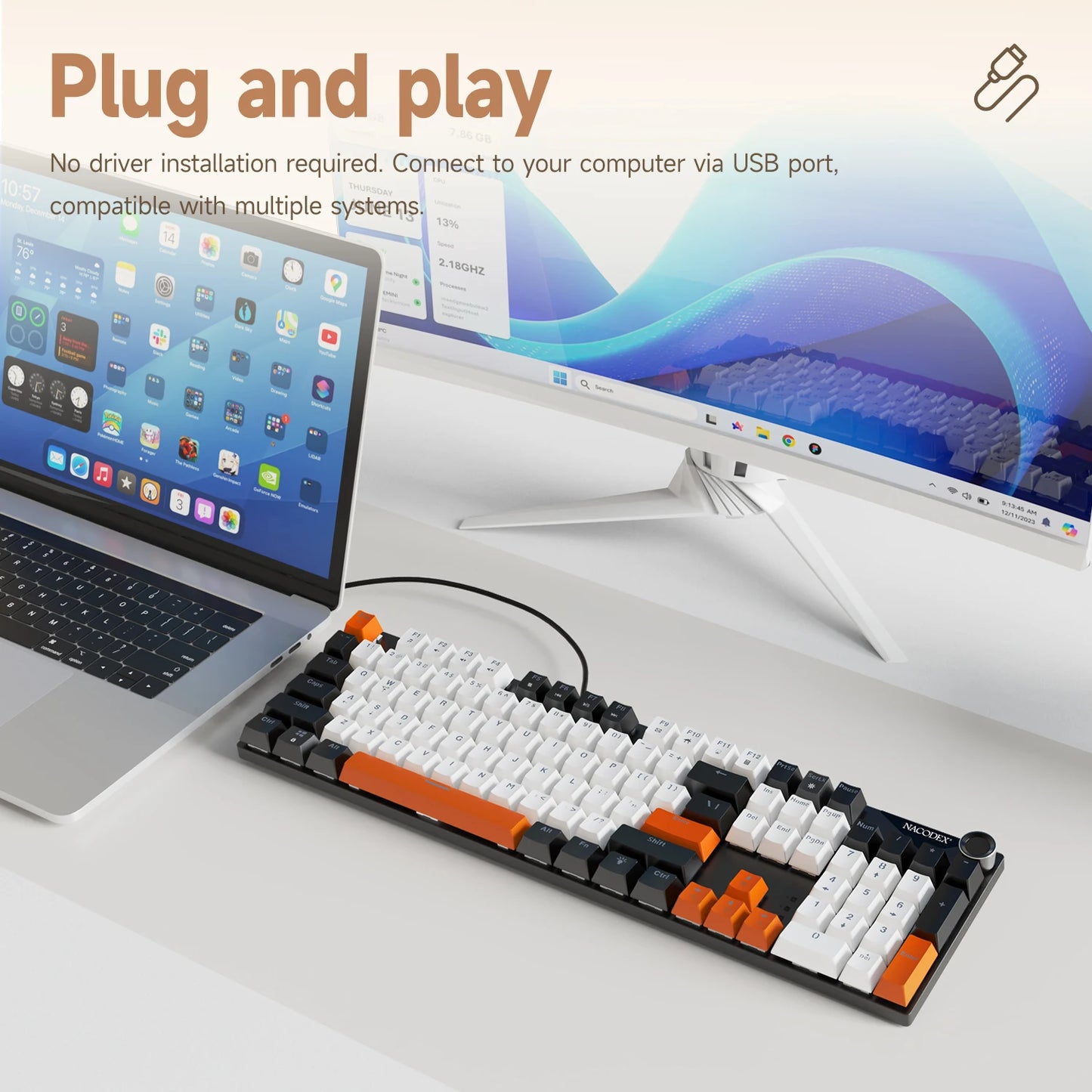 Teclado Mecânico AJAZZ NK104 com Fio, Teclas de Dupla Injeção, 104 Teclas, Hot-Swapping, Retroiluminação LED Híbrida, Teclado Gamer para Portátil e PC