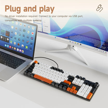 Teclado Mecânico AJAZZ NK104 com Fio, Teclas de Dupla Injeção, 104 Teclas, Hot-Swapping, Retroiluminação LED Híbrida, Teclado Gamer para Portátil e PC