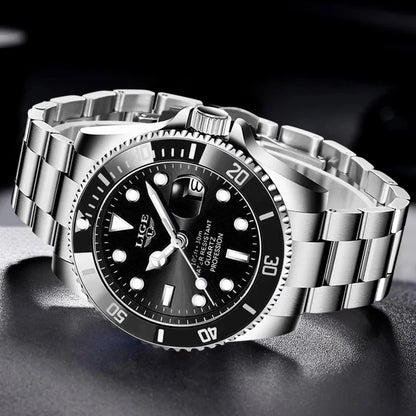 Montre de plongée de luxe pour homme, marque LIGE, étanche 3ATM, avec affichage de la date, montre à quartz sportive