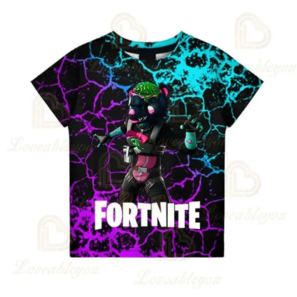 T-shirt Fortnite para Meninos, Tops Infantis de Verão, Roupa de Criança com Gráficos 3D Divertidos do Jogo Battle Royale, T-shirt para Crianças Pequenas e Meninas