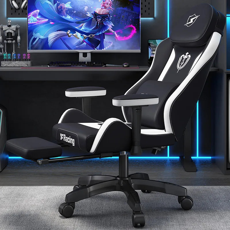 Ergonomic Gaming Chair with Latex Seat Cushion, Adjustable Backrest, Dual Headrest, 4D Pneumatic Lift, Office Computer Chair