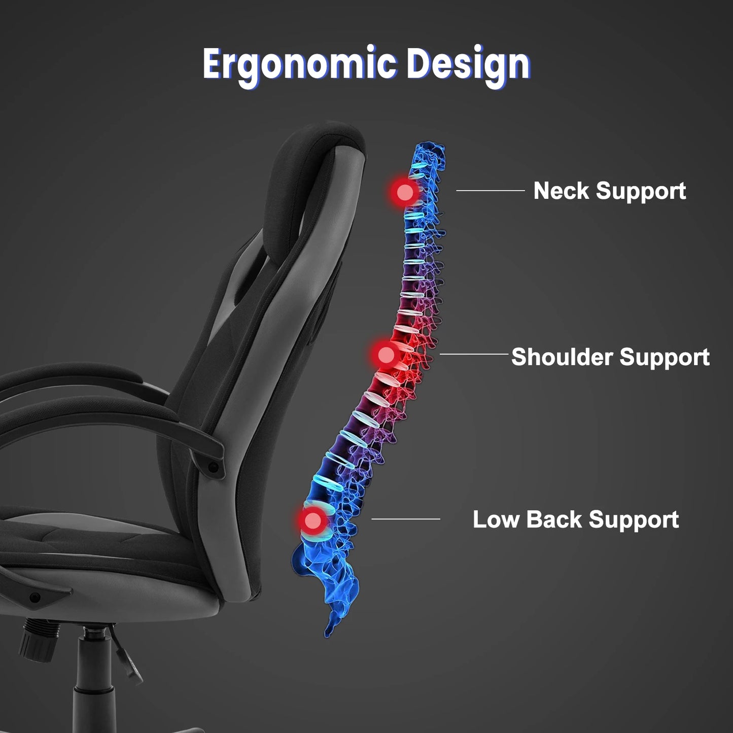 WOLTU Gaming Chair Gamer Armchair Office Computer Chair Ergonomic Design Fabric 360° Swivel Chair Adjustable Height High Back