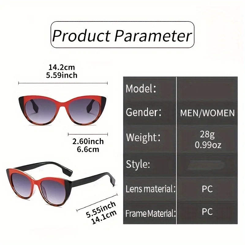 New Glossy Red Black Color-Block Gradient Cat-Eye Sunglasses Chic Women's Glasses with Anti-Glare Lenses for Fashionable Travel